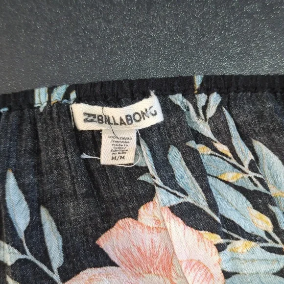 Billabong black with pink white green floral flowy long sleeve shirt size medium - Picture 6 of 9
